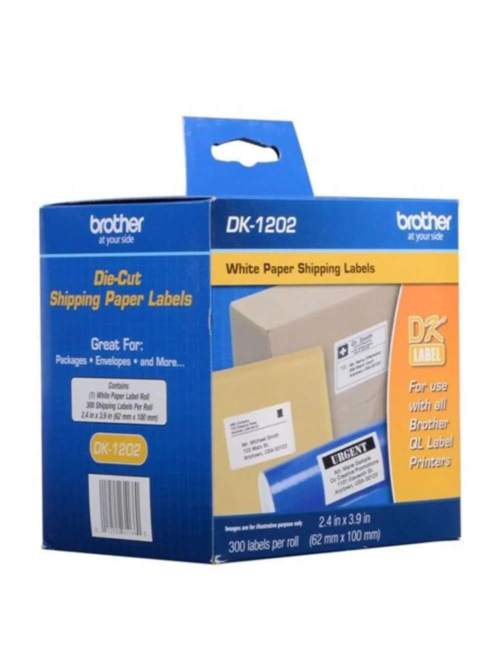 Brother DK-1202 White Die-Cut Shipping Paper 300 Labels 2.4 in x 3.9 in